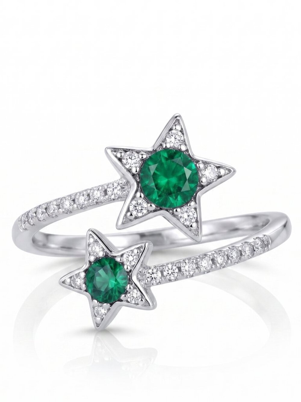 Emerald Green Star Ring with Swarovski Crystals, Celestial Theme